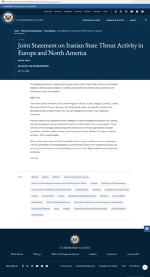 بیانیه محکومیت بین‌المللی تهدیدات اطلاعاتی رژیم ایران از طرف ۱۴کشور غربی.jpg